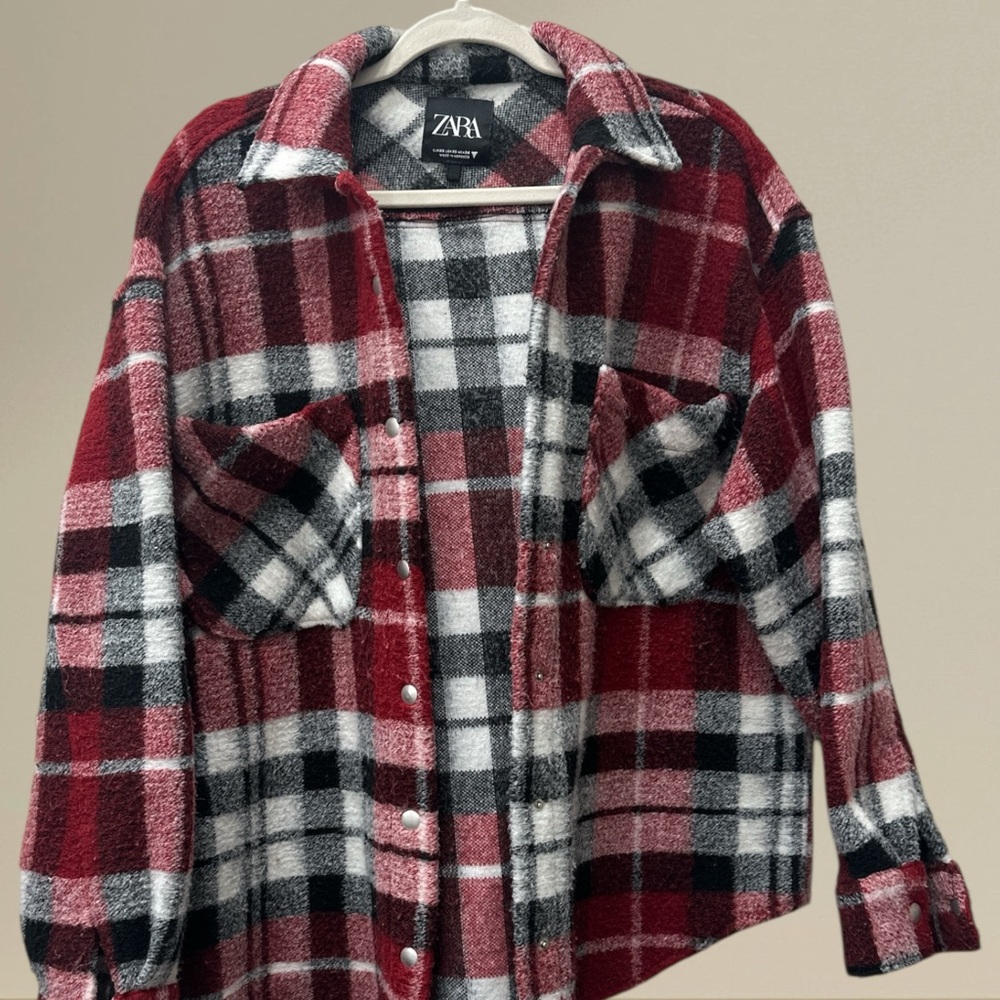 Zara Red and Black Checkered Overshirt